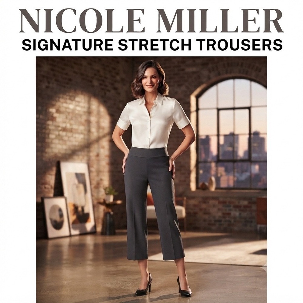 Nicole Miller New York Pants 16 Signature Stretch Trouser Crop Career Black Work
